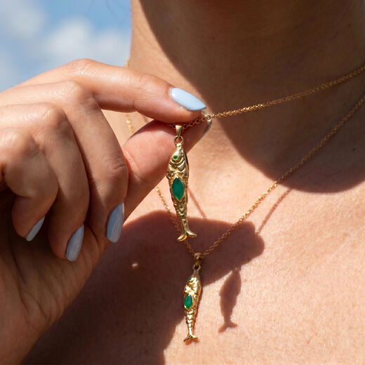 Green onyx fish pendant necklace by Mirabelle